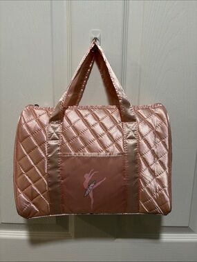 Girls Mini Quilted Satin Travel Tote in Blush Pink with Ballerina Motif